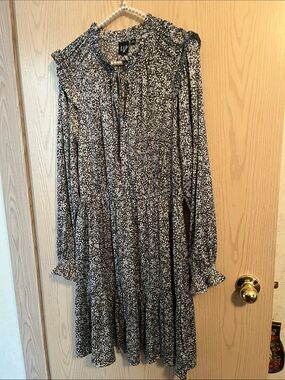 GAP Black, Blue & White  Long-Sleeve Ruffle-Yoke Dress
